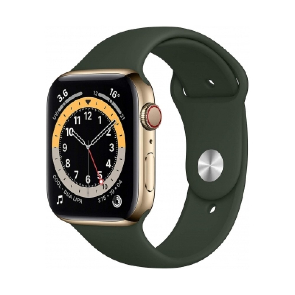 Apple Watch Series 6 GPS Cellular Altın Paslanmaz Çelik Case with Cyprus Green Sport Band | Kiyaslama.net