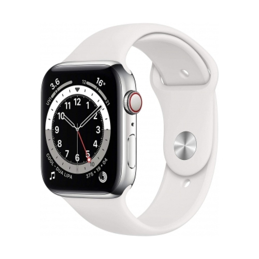 Apple Watch Series 6 GPS Cellular Gümüş Paslanmaz Çelik Case with White Sport Band | Kiyaslama.net