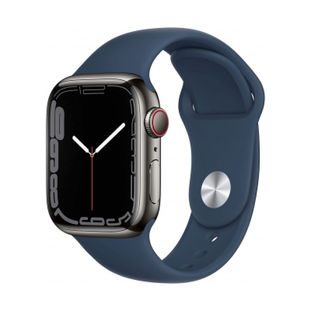 Apple Watch Series 7 GPS CellularGrafit Paslanmaz Çelik Case with Abyss Blue Sport Band | Kiyaslama.net