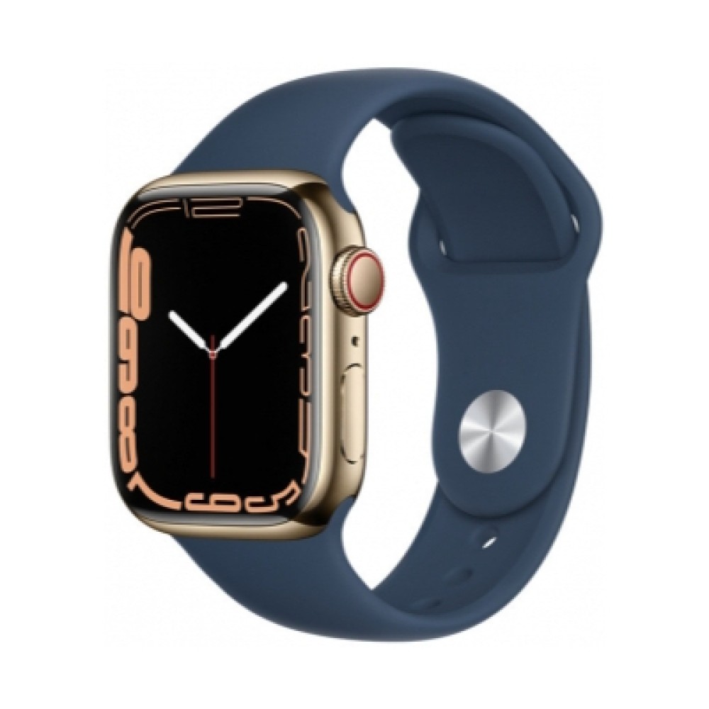 Apple Watch Series 7 Cellular 41mm  Altın Paslanmaz Çelik Case with Abyss Blue Sport Band | Kiyaslama.net