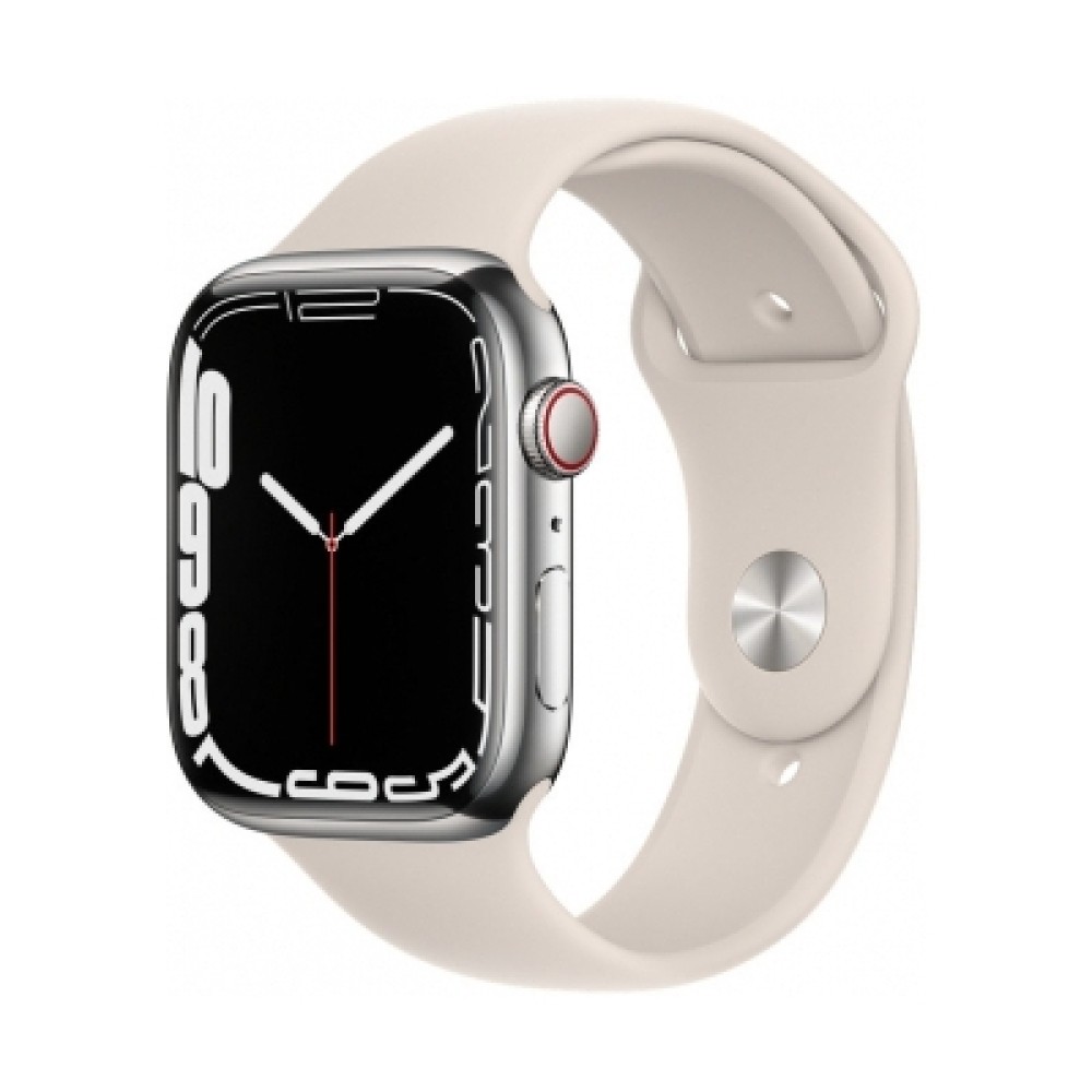 Apple Watch Series 7 Cellular 45mm  Gümüş Paslanmaz Çelik Case with Starlight Sport Band | Kiyaslama.net