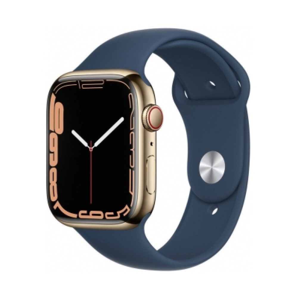 Apple Watch Series 7 Cellular 45mm  Altın Paslanmaz Çelik Case with Abyss Blue Sport Band | Kiyaslama.net